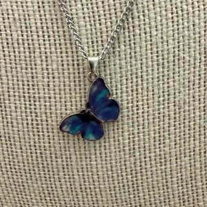 Butterfly Pendant Necklace silver tone chain